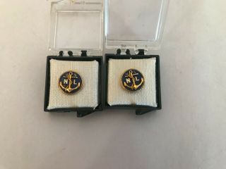 2 Vintage Us Nl United States Navy League Enamel Lapel Pins