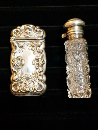 Antique Sterling Match Safe Vesta And Sterling & Crystal Scent Bottle - Snuff