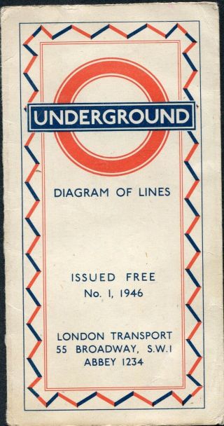 No.  1 1946 Underground Map,  Harry Beck London Transport Diagram Of Lines