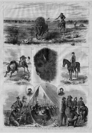 Buffalo Hunting On The Plains By United States Army Officers And George Custer