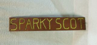 Vintage Horse Stall Name Plate Sign Carved Wood " Sparky Scot " W/shoe Nails Fun