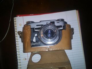 Vintage Graflex Graphic 35mm Camera 50mm With Case Graflar Lens F3.  5