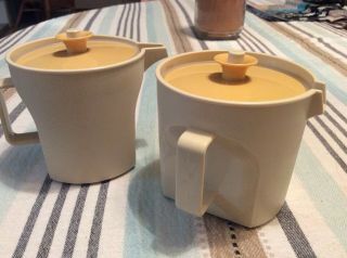Vintage Set Of Tupperware Tan Creamer & Sugar Bowl Containers W/ Lids