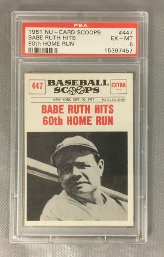 1961 Scoops 447 Babe Ruth Nu Card 60th Hits Home Run Yankees Hof Psa 6 Ex - Mt