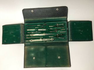 Precision 10 Pc Vintage Drafting Tool Set In Case