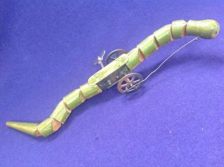 Extremeley Rare Antique Wind Up German Painted Wooden Toy Snake Signed Germany