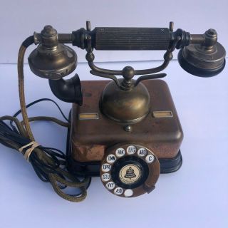 Ktas Antique Denmark Desk Phone Telephone D30 Copper Bakelite Rotary Dial