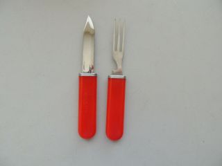 Vintage Stainless Steel Camping - Picnic Knife / Fork Nesting Combo Made In Usa