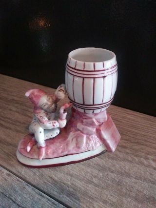 Vintage Gnome Pixie Elf Dwarf L&m Porcelain Figurine Toothpick Holder With Keg.