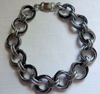 Lovely Vintage Chrome And Black Chain Necklace By Trifari