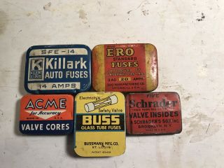 Vintage Small Tins For Fuses And Valve Cores Petroliana