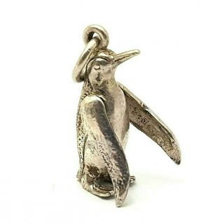 Vintage Solid Sterling Silver Penguin Charm With Moving Wings