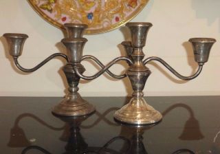 Vintage Amston 3 - Arm Sterling Silver Reinforced Weighted Candle Holders