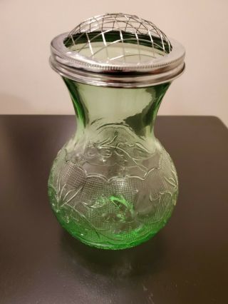 Vintage Sandwich Green Glass Vase With Metal Frog Boho Chic Decor 7.  5 " X 5 "