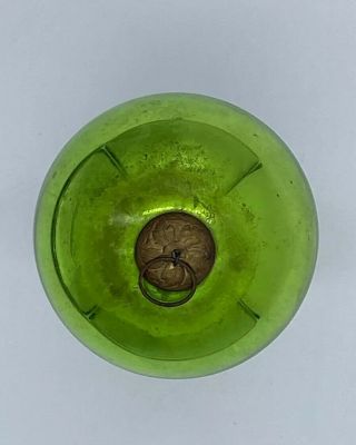 Antique German Green Mercury Glass Christmas Ornament Kugel Brass Leaf 5” B