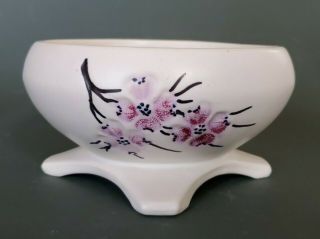 Vintage Mccoy Footed Planter White With Purple Flowers On Side