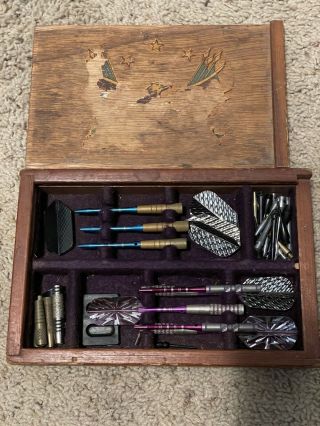 Vintage Dart Set In Wooden Box
