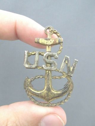 Vintage Gold Wash Sterling Wwii Usn United States Navy Anchor Pin Badge