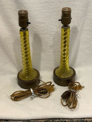Vintage Yellow Vaseline Glass Table Lamps