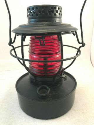 Antique Handlan Usa Louisville Gas & Electric Railroad Lantern With Red Globe