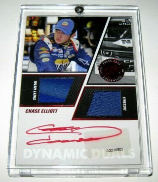 Chase Elliott 2014 Press Pass Redline Dynamic Duals Autograph Raceused 15/25 Red