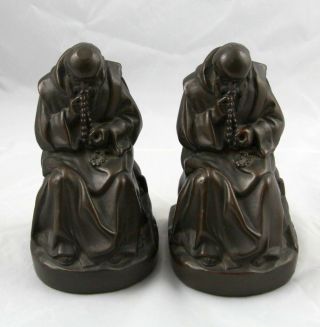 Antique Bronze Clad Armor Bronze Praying Monk Bookends 7 - 1/2 "