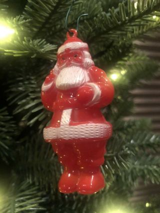 Set of 3 Vintage Hard Plastic Santa Christmas Ornaments - 3 