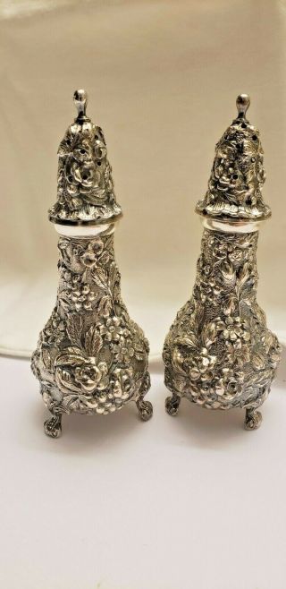 Antique Stieff Sterling Repousse Salt & Pepper Shakers