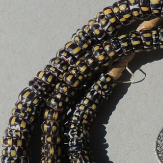 Strand Old Antique Venetian Yellow Jacket Chevron Beads African Trade 1840
