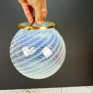 Antique Globe Lamp Shade Opalescent Swirl Glass Pale Blue Uranium Fixture