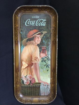 Antique 1916 Coca Cola Tray Elaine Girl With Flower Basket Ww1