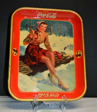 Antique Vtg Coca Cola Coke Tray Female Skater 1941 American Art Ohio Exc