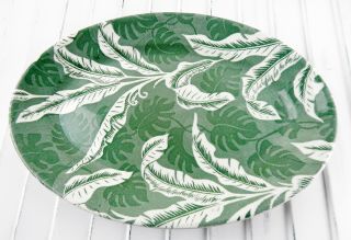 Vintage Wallace China Restaurant Ware Shadowleaf Green Platter 12 1/2 X 8 3/4 In