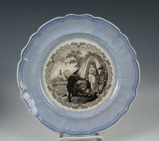 Antique Staffordshire Brown And Blue Plate Byron Gallery