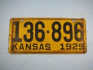 Vintage Collectible 1929 Kansas License Plate Car Tag 136 - 896