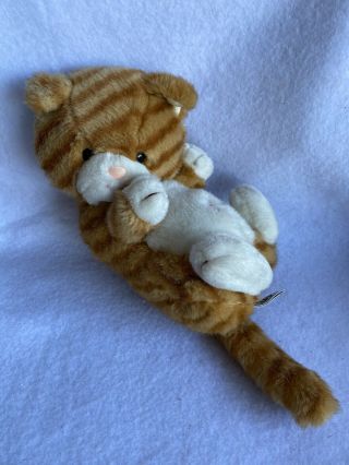 Vintage Russ Berrie 12” Caress Orange Tabby Kitty Cat Plush - Laying On Back 351