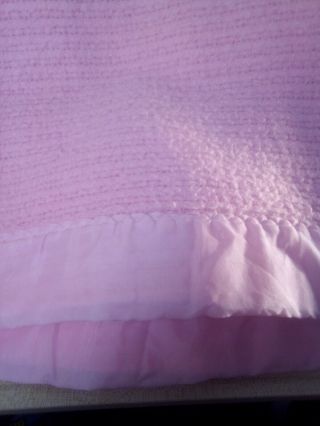 Vtg Twin Pink Woven Blanket With Satin Trim