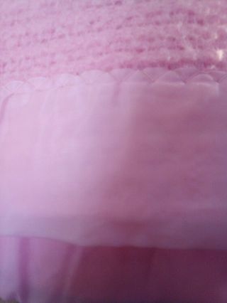 Vtg twin Pink Woven Blanket With Satin Trim 2