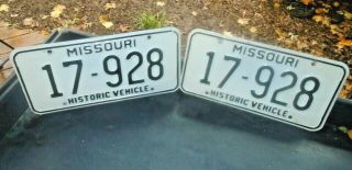 Pair Vintage Historic Vehicle License Plates Missouri Mo 17 - 928