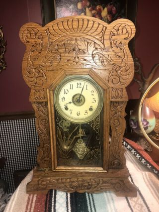 Antique Sessions Oak Kitchen Shelf Mantel Clock 1900’s