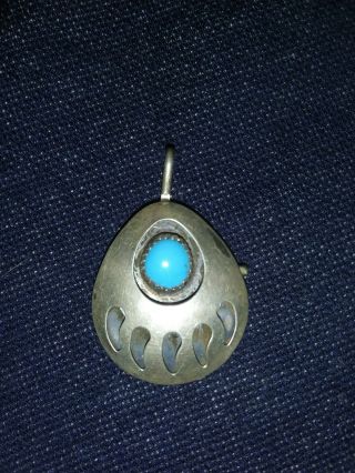 Vintage Native American Navajo Sterling Silver Turquoise Bear Paw Pendant/brooch