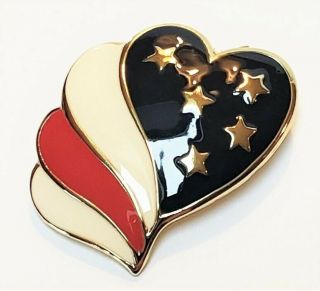 Vintage Red,  White & Blue Enamel & Gold Tone,  Patriotic Heart Pin/ Brooch