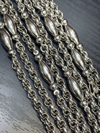 Vintage Monet Silver Tone Rope Beaded Link Chain 64” Long Necklace Signed