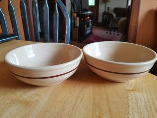 Vintage Homer Laughlin Restaurant Ware China Tan Brown Stripe Chili Bowls 5 3/4