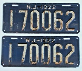1922 Jersey License Plate Matching Pair Set 170062 Paint Vintage