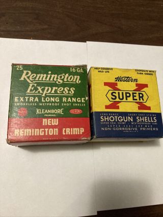 Vintage Remington Express 16 Ga Ammo Box & Western X 16 Ga Ammunition Box