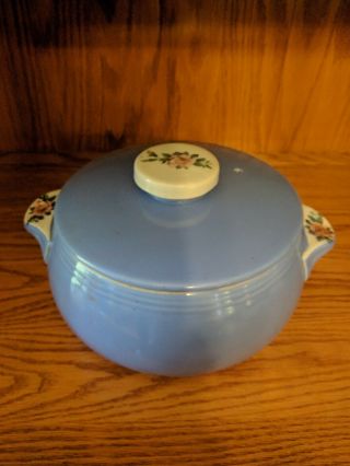Vintage Hall Pottery Blue Rose Parade Casserole With Lid