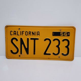 Vintage 1956 California License Plate Snt233 Yellow Black Usa