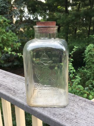 Antique National Casket Co Large Glass Embalming Bottle Stopper 60oz Funeral Vtg