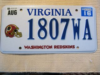 2016 Washinton Redskins Virginia License Plate.